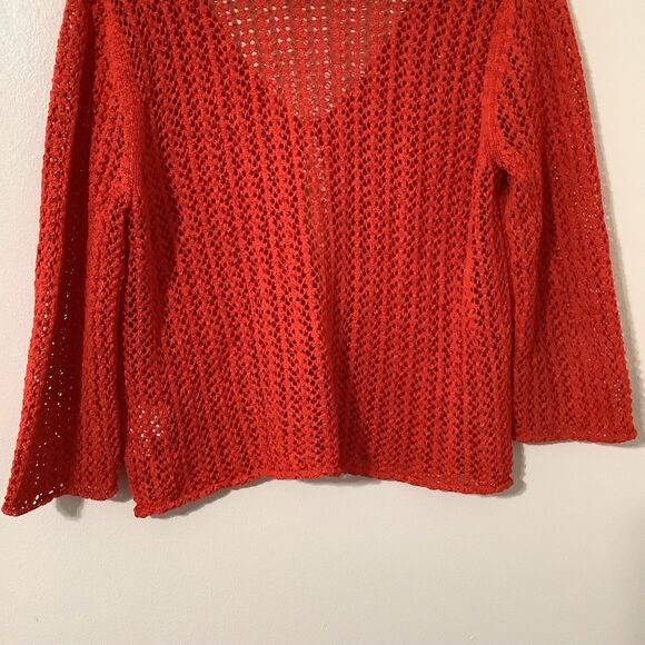 Vintage Y2K Red Orange Open Knit Beachy Bohemian Festival Cardigan PL - Picture 8 of 8